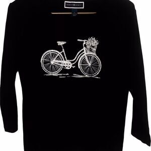 Karen Scott Black 3/4 Length Slv Bedazzled Shirt